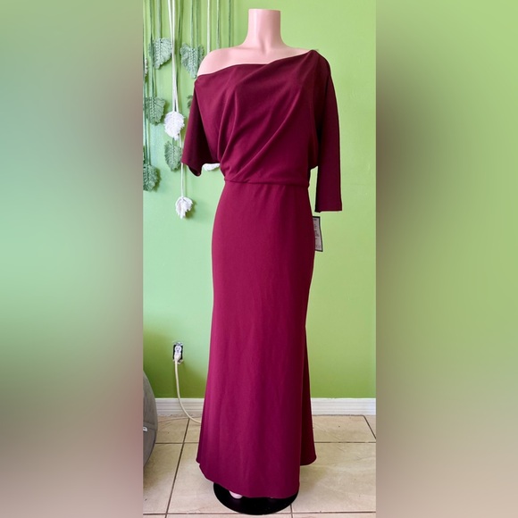 Betsy & Adam Red Asymmetrical Ruched Cocktail Dress16W - Picture 1 of 9